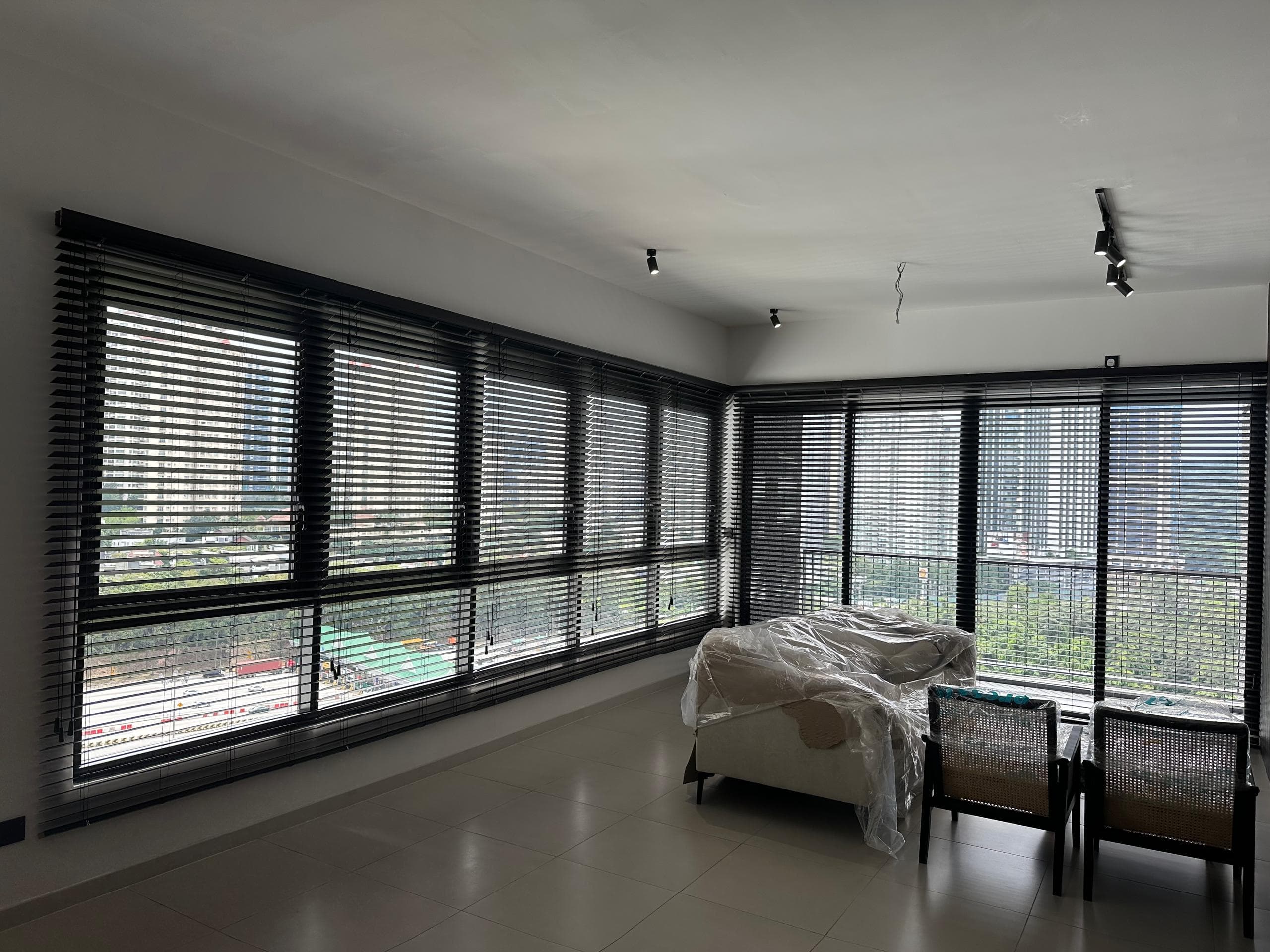 Timber venetian blinds installed in hall Malaysia